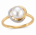 9ct Yellow Gold Button Pearl & Diamond Wave Ring