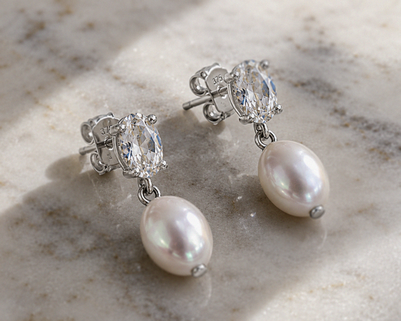 Baroque Pearl & White Topaz Drop Earrings in 9ct White Gold