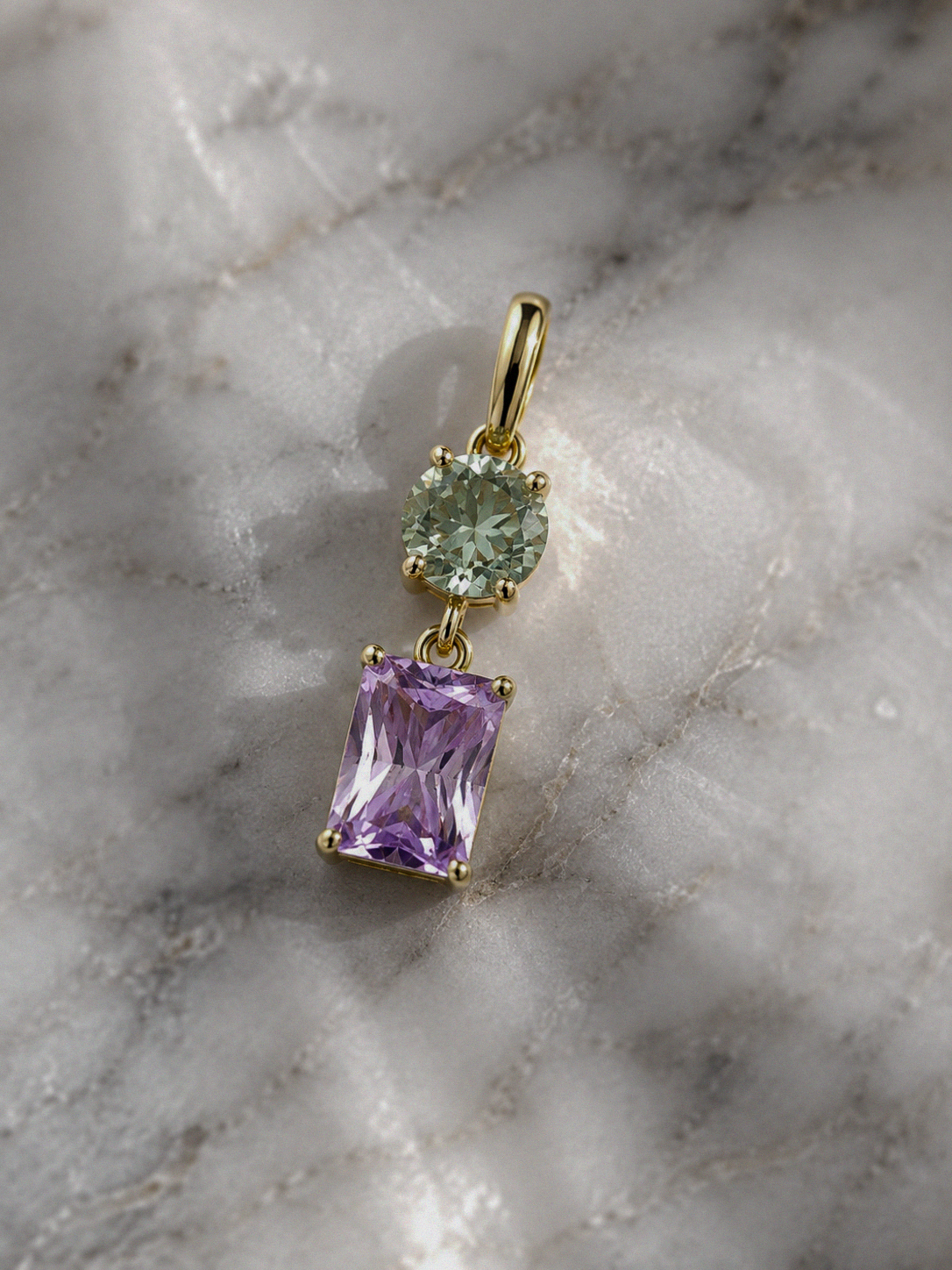 9ct Yellow Gold Toi et Moi Quartz & Rose de France Amethyst Pendant. (Chain not included)