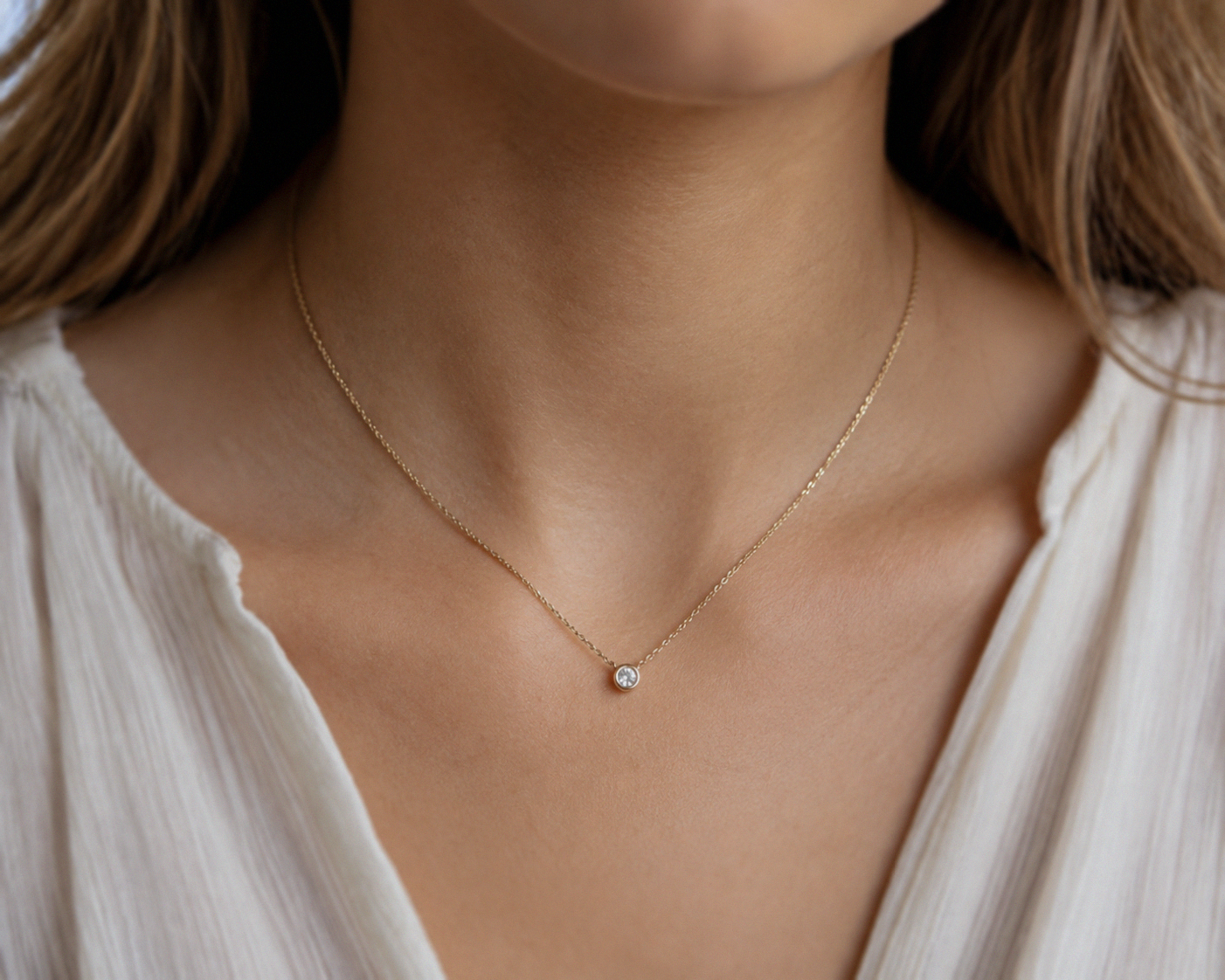 9ct Yellow Gold Diamond Solitaire Bezel Necklace