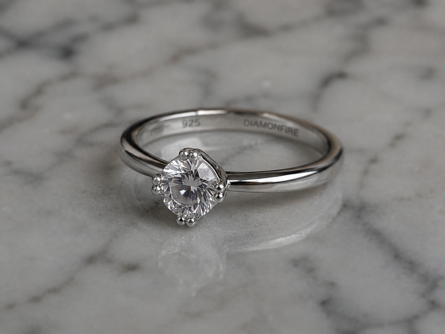 Sterling Silver Double Claw Solitaire Ring with DiamondFire® CZ