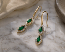 Marquise Double Drop Emerald & Diamond Earrings in 9ct Yellow Gold