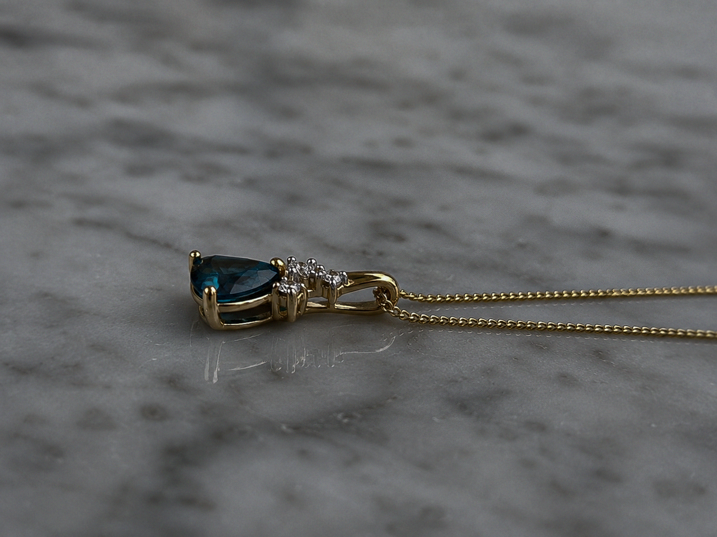 9ct Yellow Gold London Blue Topaz & White Topaz Trillion Pendant