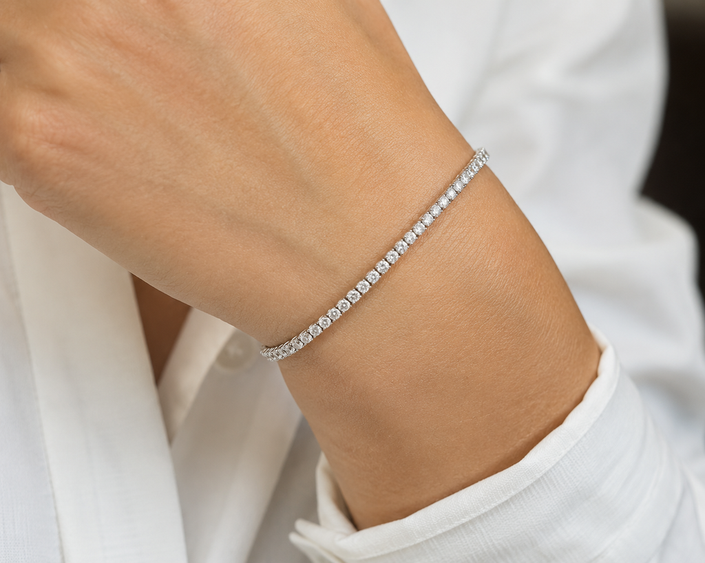 Diamonfire Sterling Silver Round Cut Zirconia Tennis Bracelet