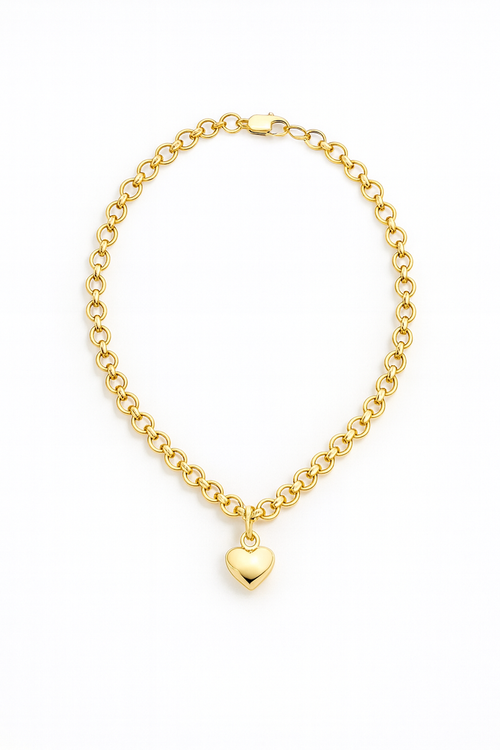 14ct Yellow Gold Belcher Bracelet with Heart Charm – 7” - Made to Order • Delivery 3-6 Days