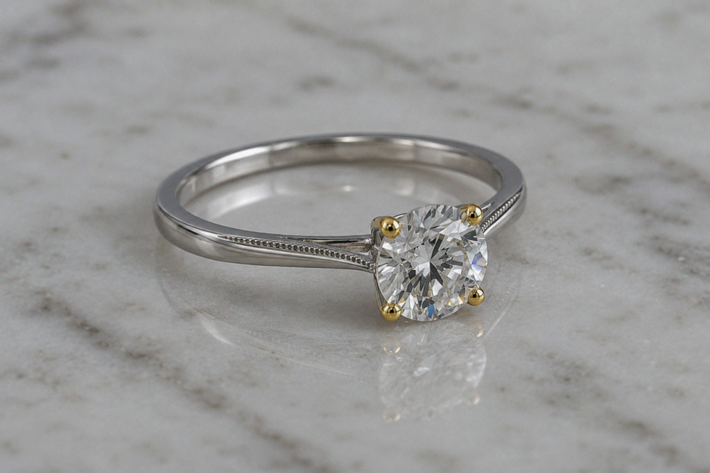 14ct White & Yellow Gold 1ct Diamond Solitaire Engagement Ring