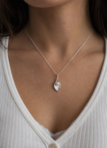 Sterling Silver Freshwater Pearl Calla Lily Pendant Necklace