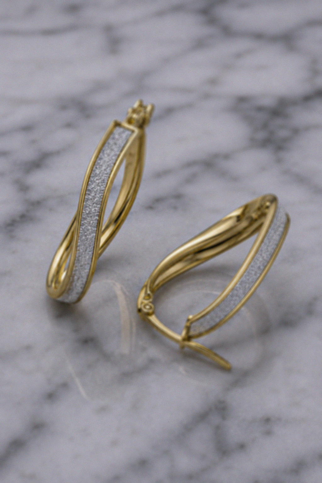 9ct Yellow Gold Twisted Glitter Hoop Earrings 28.5mm