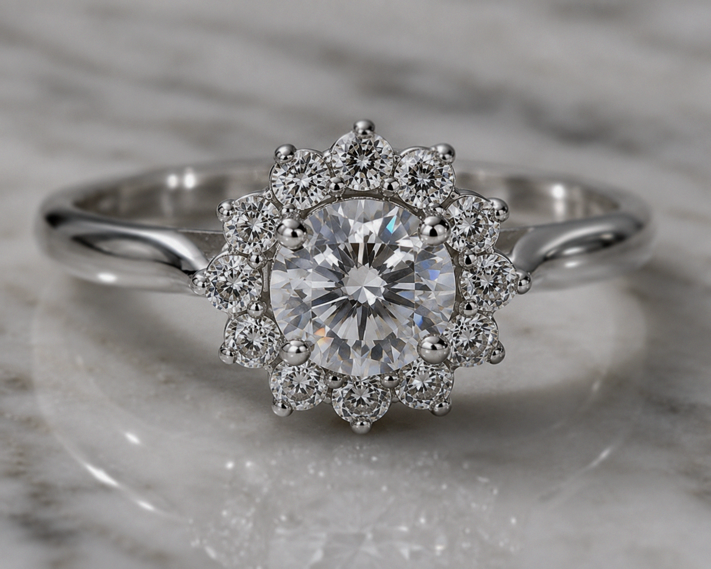 Sterling Silver Cubic Zirconia Flower Halo Ring