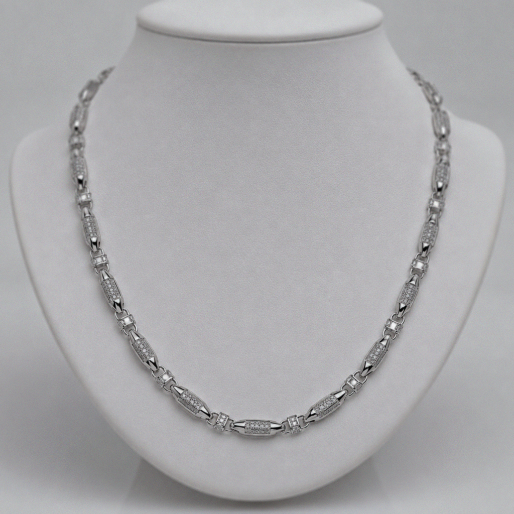 Silver Cubic Zirconia Fancy Squared Chain 28–34"