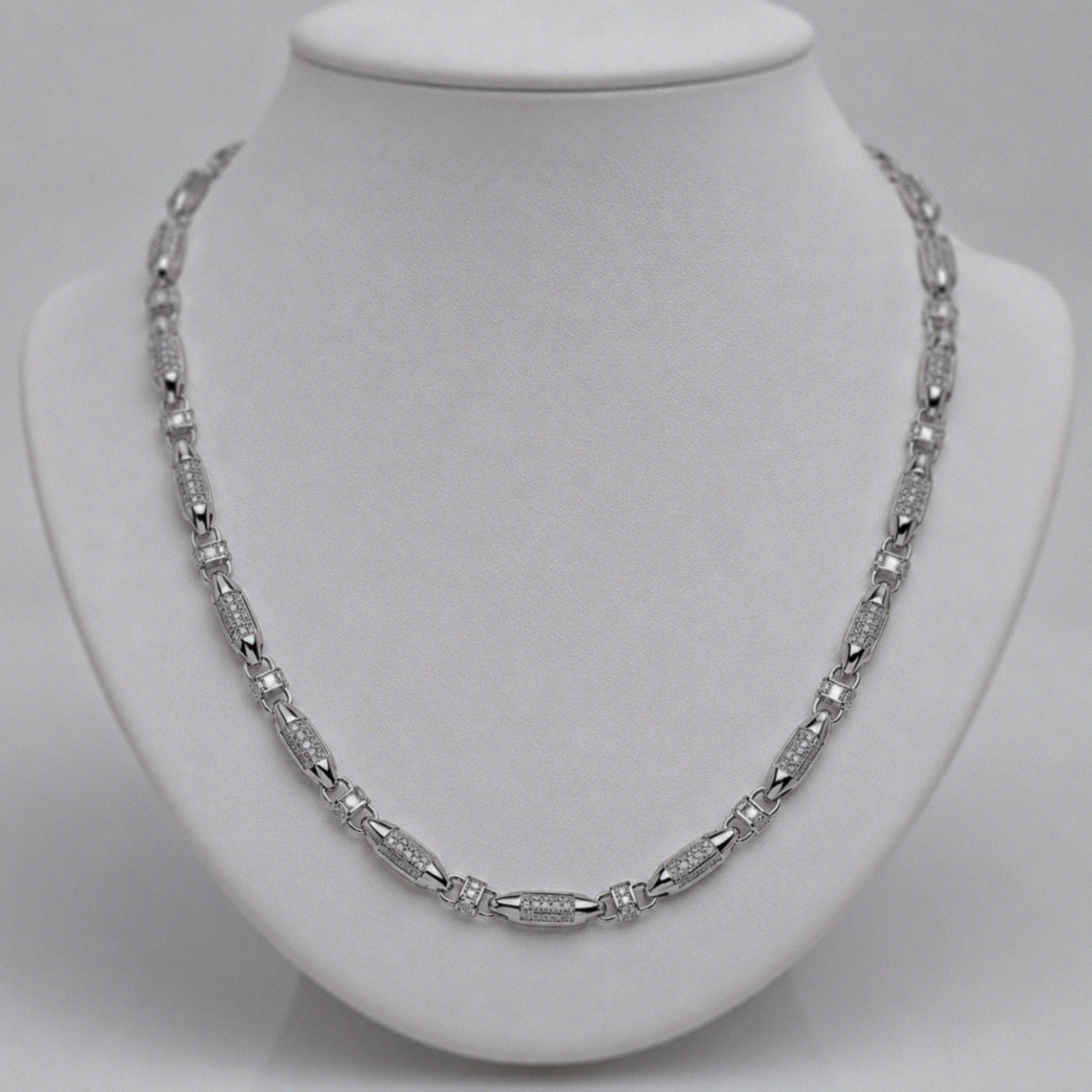 Silver Cubic Zirconia Fancy Squared Chain 28–34"
