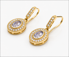 9ct Yellow Gold Blue Moonstone & White Topaz Drop Earrings