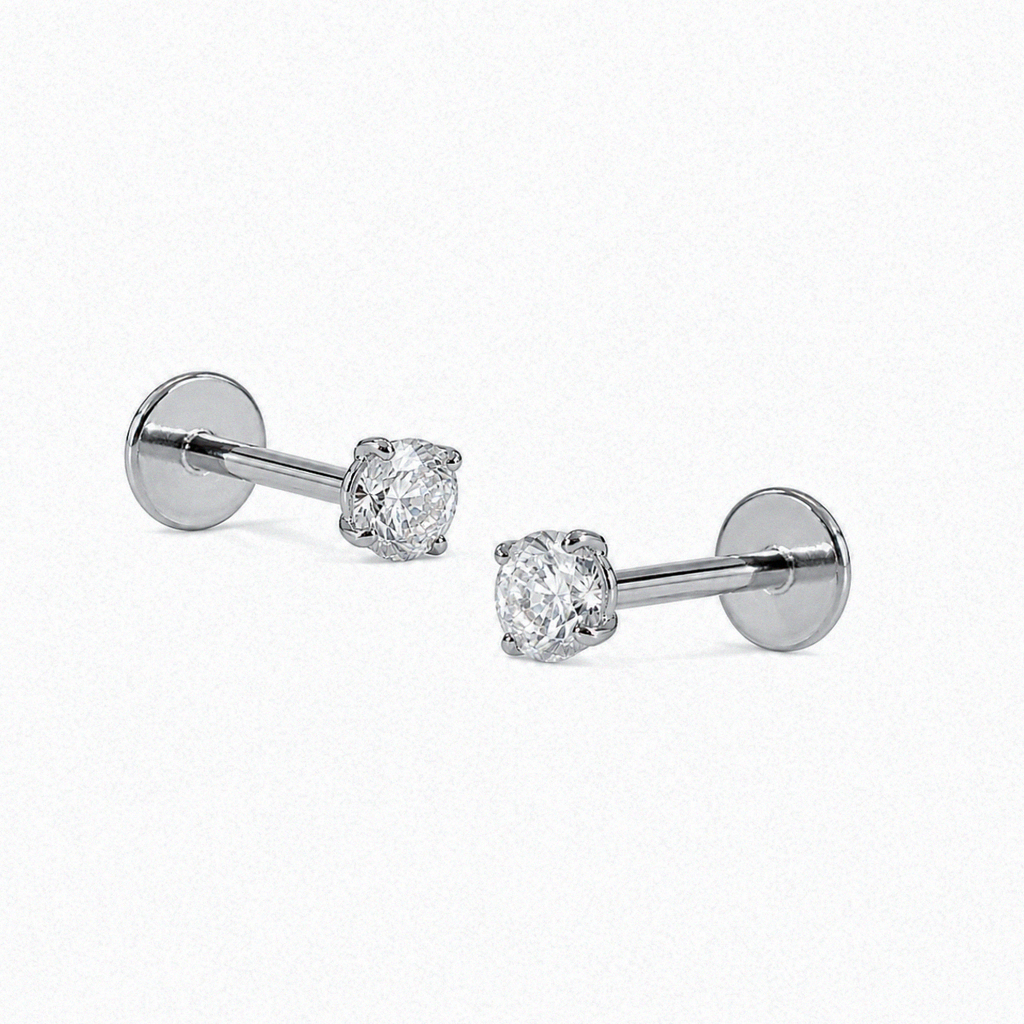 Sterling Silver CZ Labret Stud Earring – Flat Back Cartilage Helix Tragus Piercing