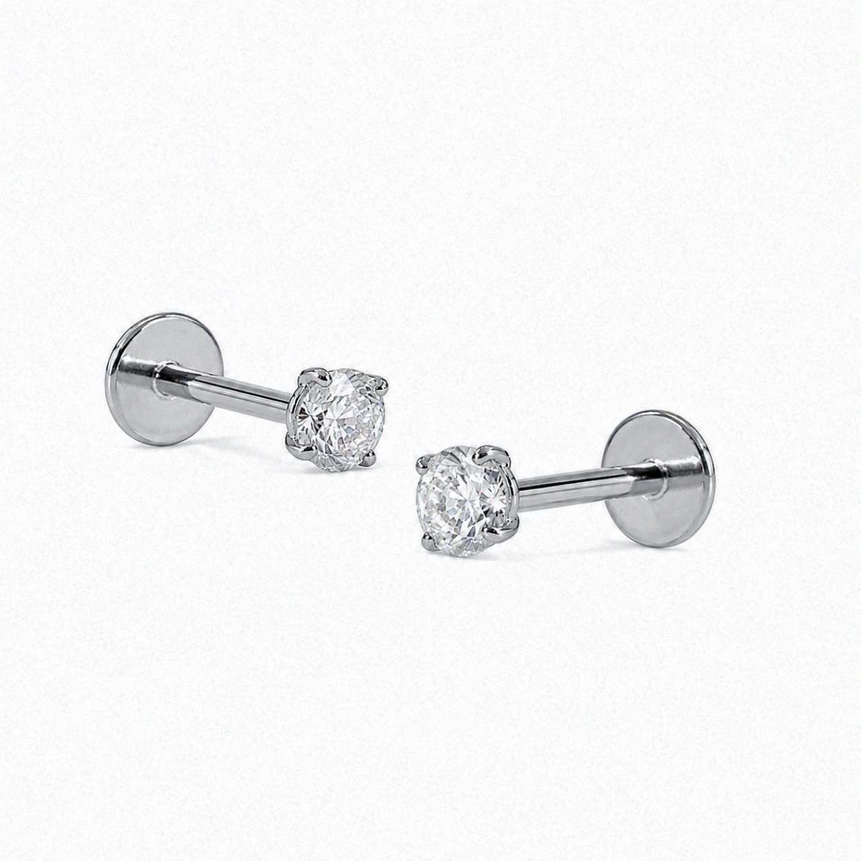 Sterling Silver CZ Labret Stud Earring – Flat Back Cartilage Helix Tragus Piercing