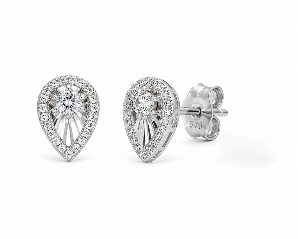 9ct White Gold Teardrop Diamond Stud Earrings (0.12ct)