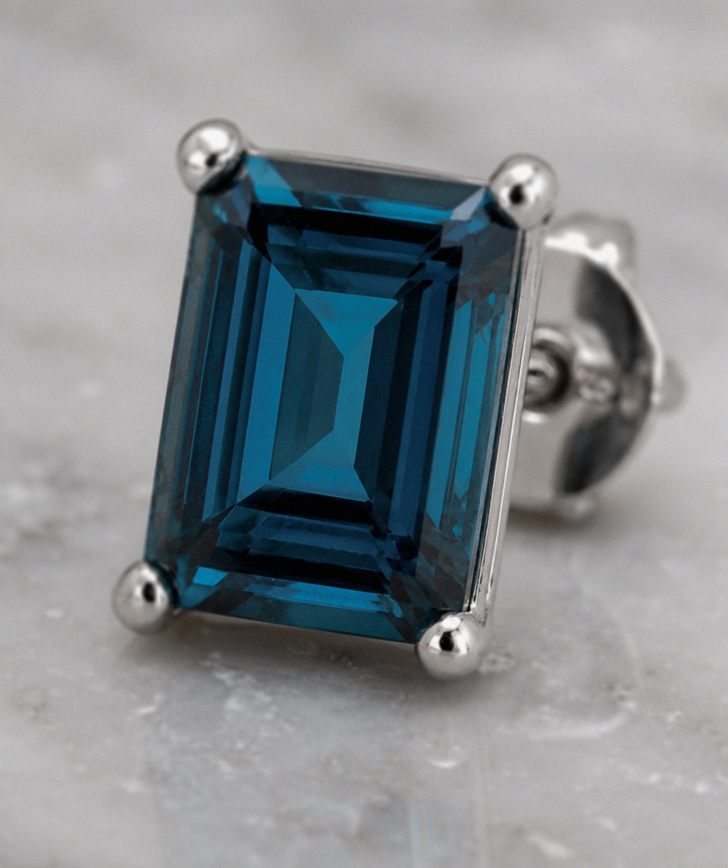 Rectangle London Blue Topaz Earrings in 9ct White Gold