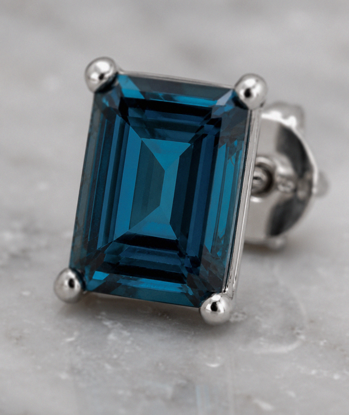 Rectangle London Blue Topaz Earrings in 9ct White Gold