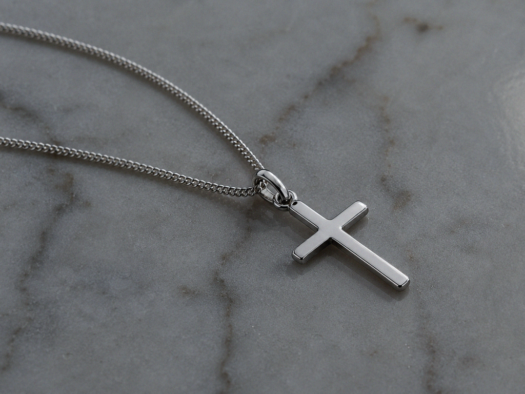 Sterling Silver Plain Cross Pendant with Diamond Cut Chain (41–46cm Adjustable)