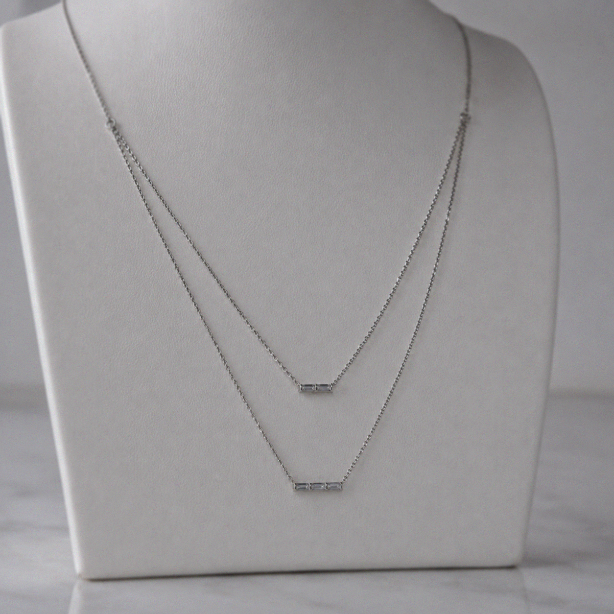 Sterling Silver Cubic Zirconia Double Layer Bar Necklace