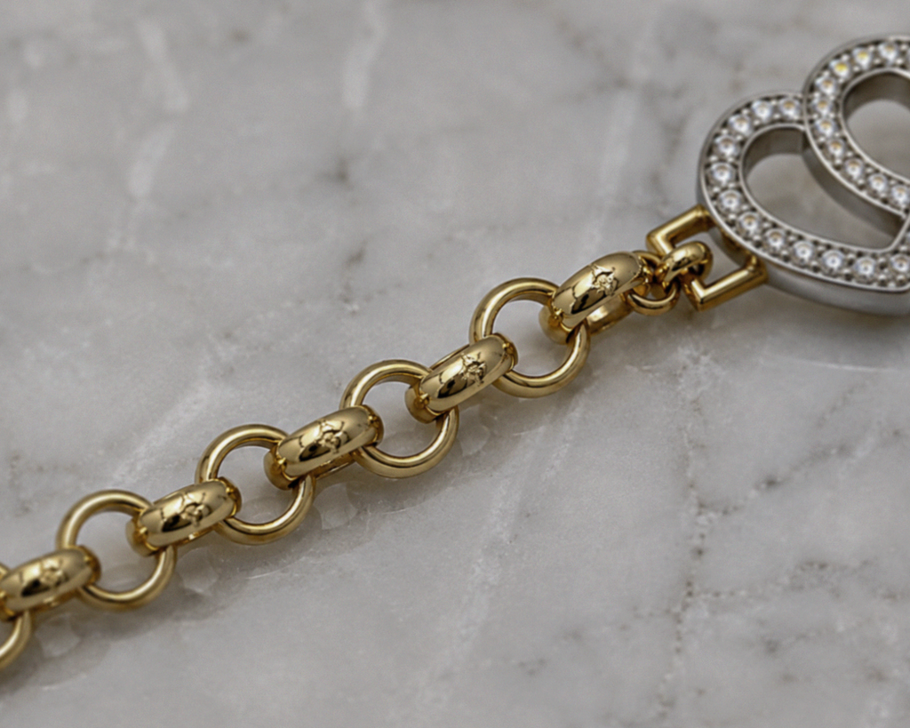 9ct Yellow Gold Cubic Zirconia Double Heart Children's Bracelet