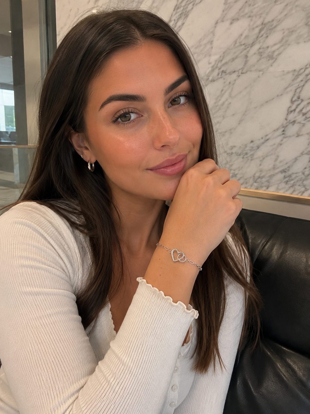Sterling Silver Heart Connection Chain Bracelet