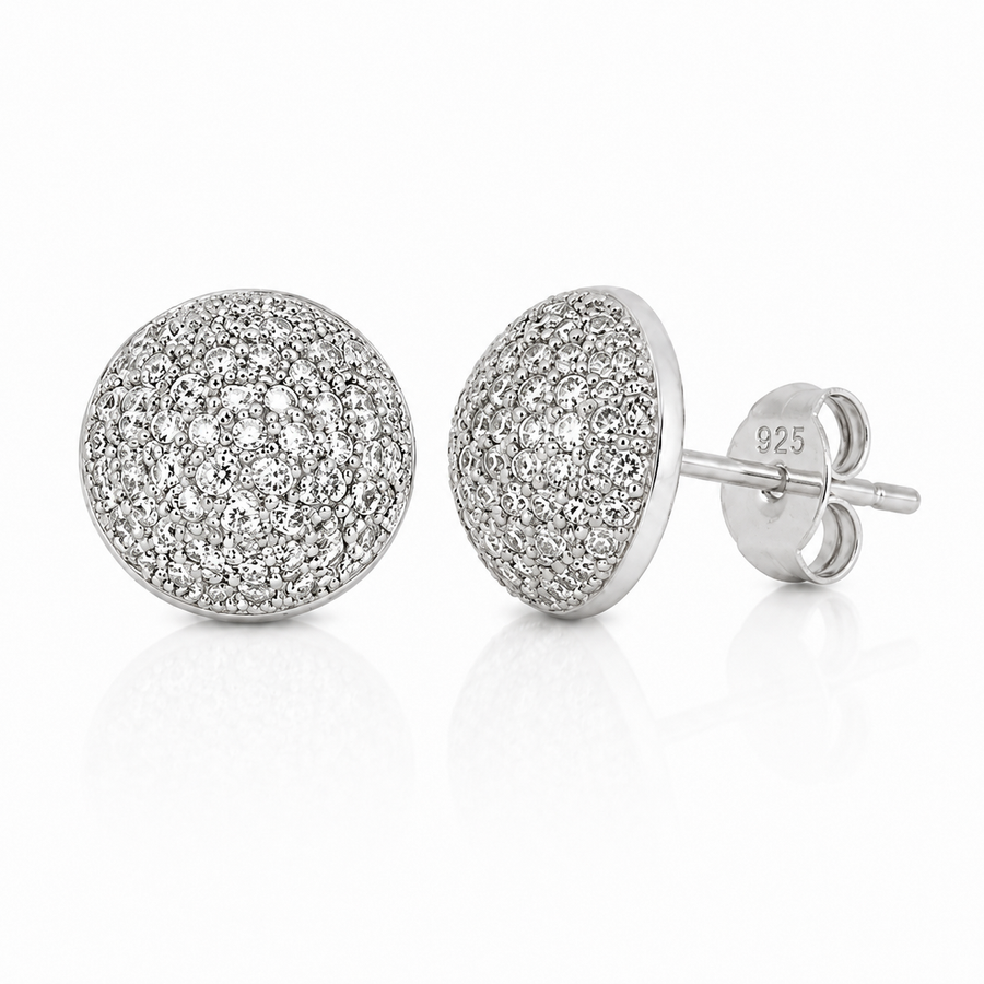Silver Cubic Zirconia Dome Stud Earrings