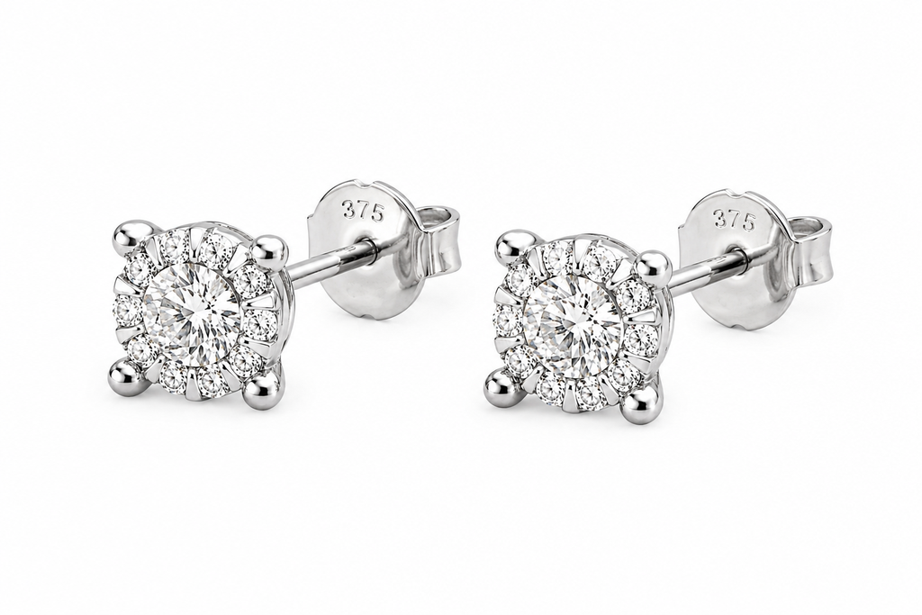 9ct White Gold Natural Diamond Cluster Stud Earrings