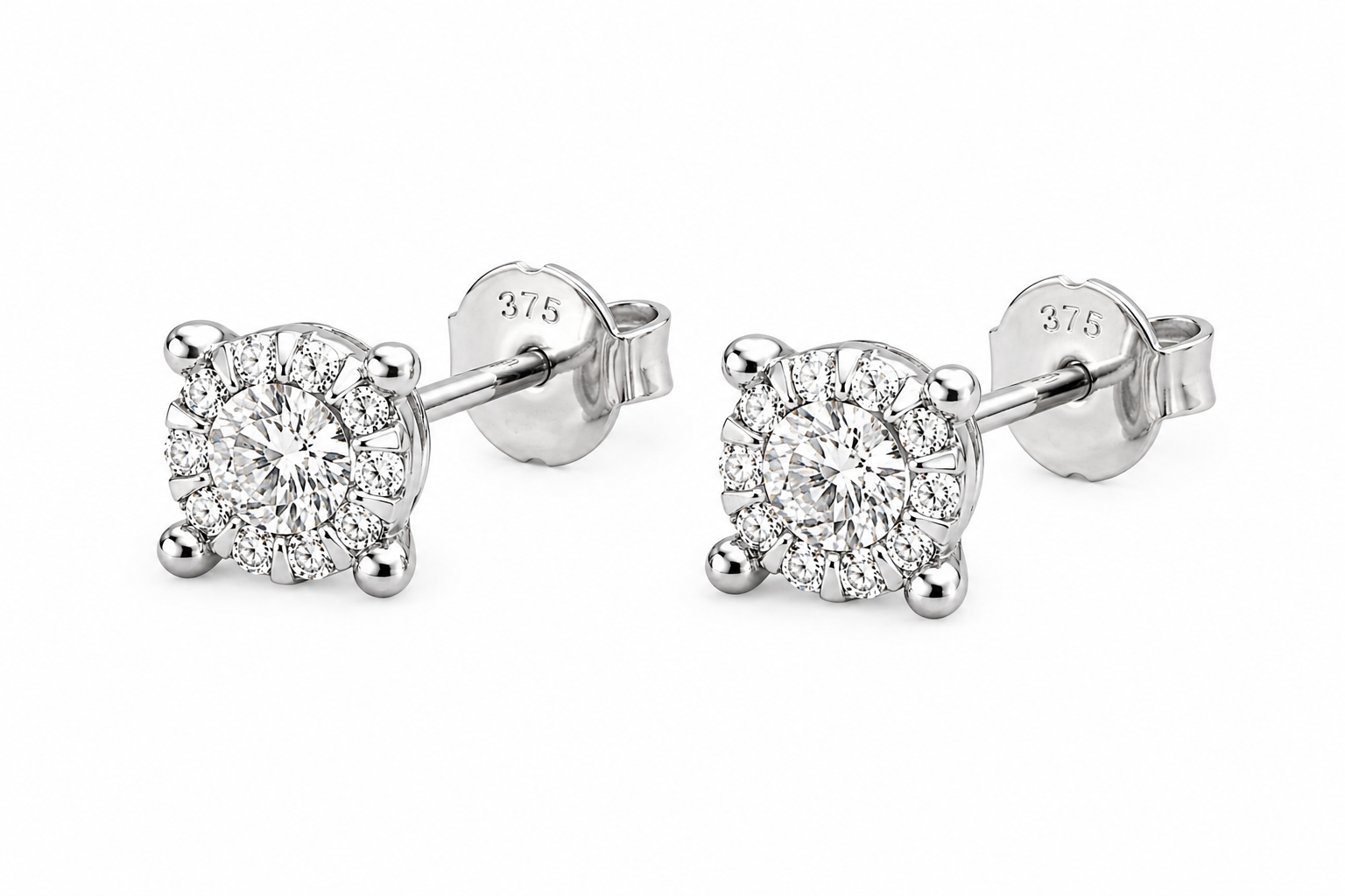 9ct White Gold Natural Diamond Cluster Stud Earrings