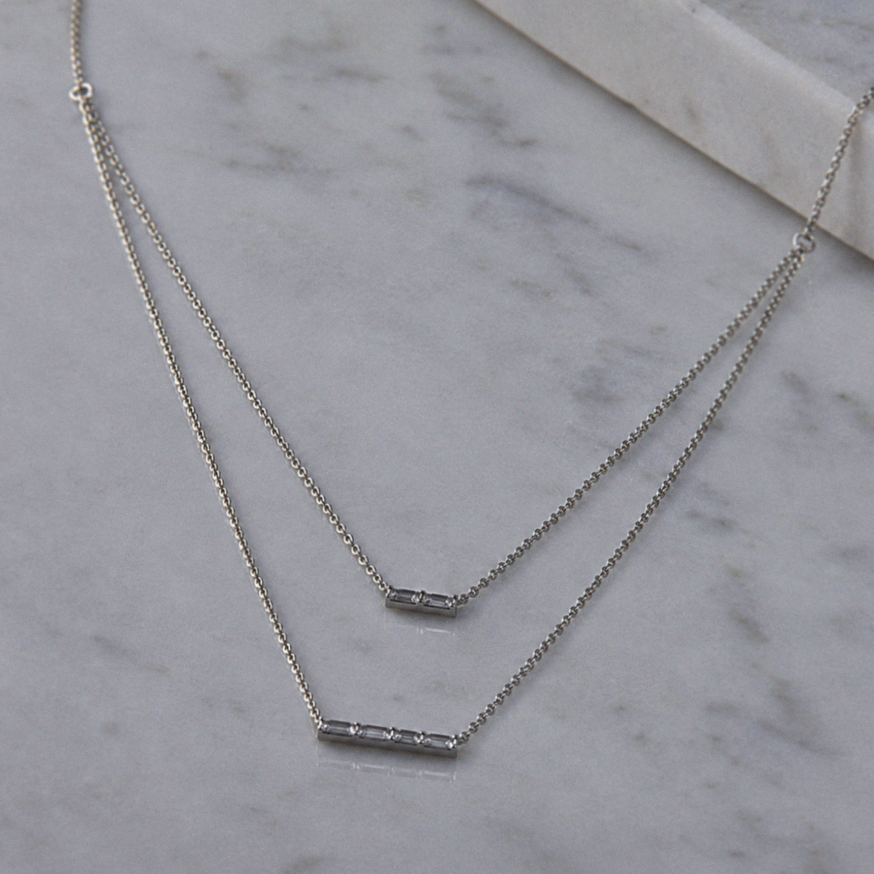 Sterling Silver Cubic Zirconia Double Layer Bar Necklace