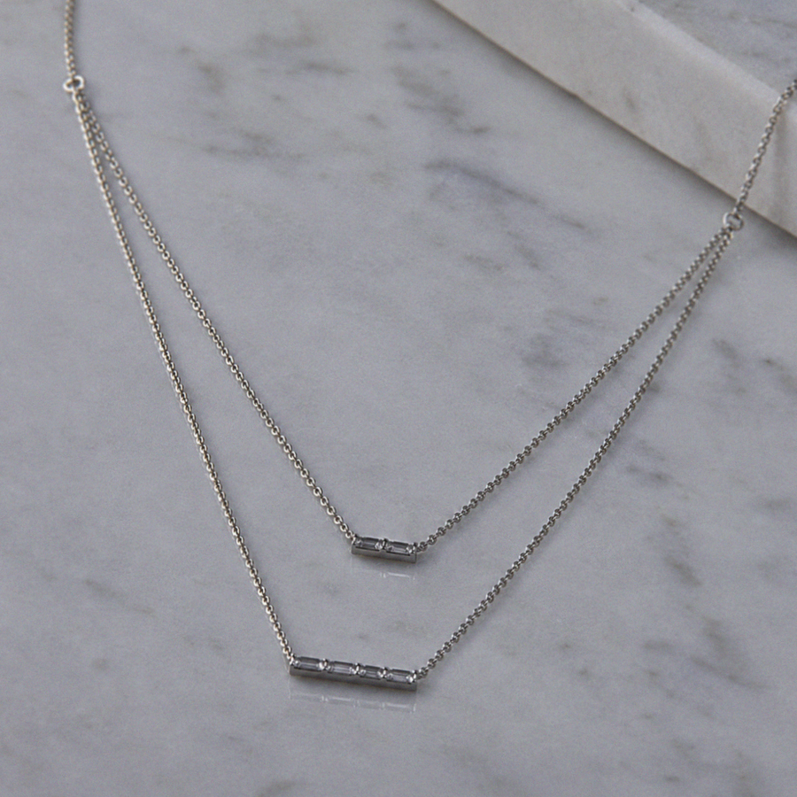 Sterling Silver Cubic Zirconia Double Layer Bar Necklace