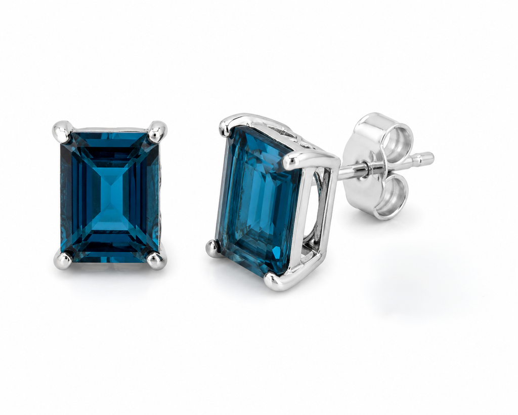 Rectangle London Blue Topaz Earrings in 9ct White Gold