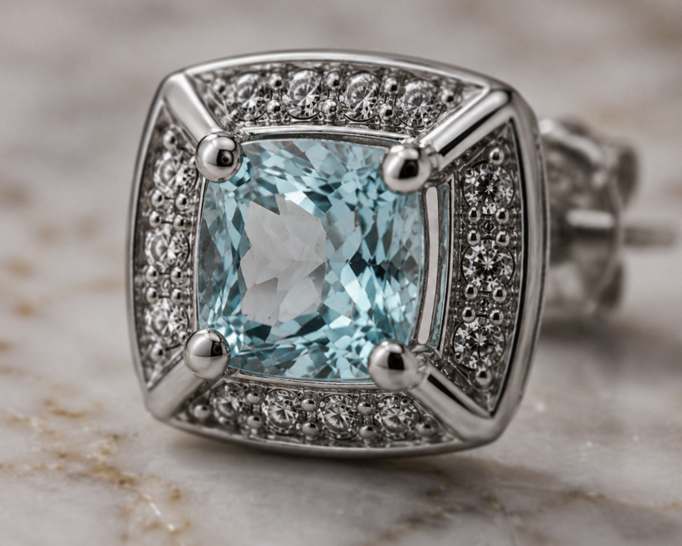 9ct White Gold Aquamarine & Diamond Stud Earrings