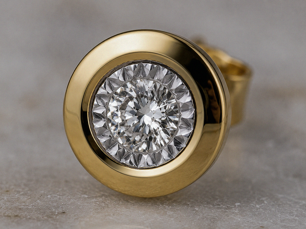 9ct Yellow Gold Bezel Set Diamond Stud Earrings