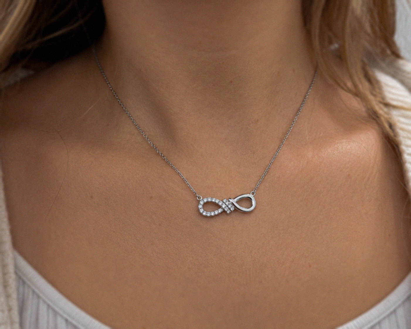 Sterling Silver Cubic Zirconia Infinity Necklace