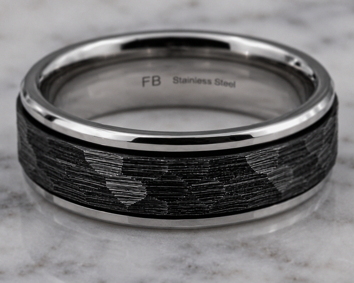 Fred Bennett Stainless Steel Black Faceted Spinner Ring