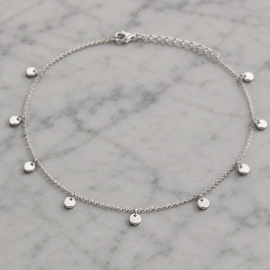 Sterling Silver Mini Disc Anklet 23–25cm