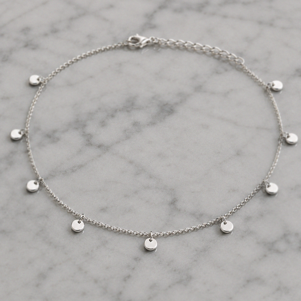 Sterling Silver Mini Disc Anklet 23–25cm