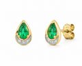 Teardrop Emerald & Diamond Stud Earrings in 9ct Yellow Gold