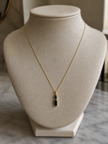 9ct Yellow Gold London Blue Topaz Drop Necklace - Emerald Cut Double Stone (45cm)