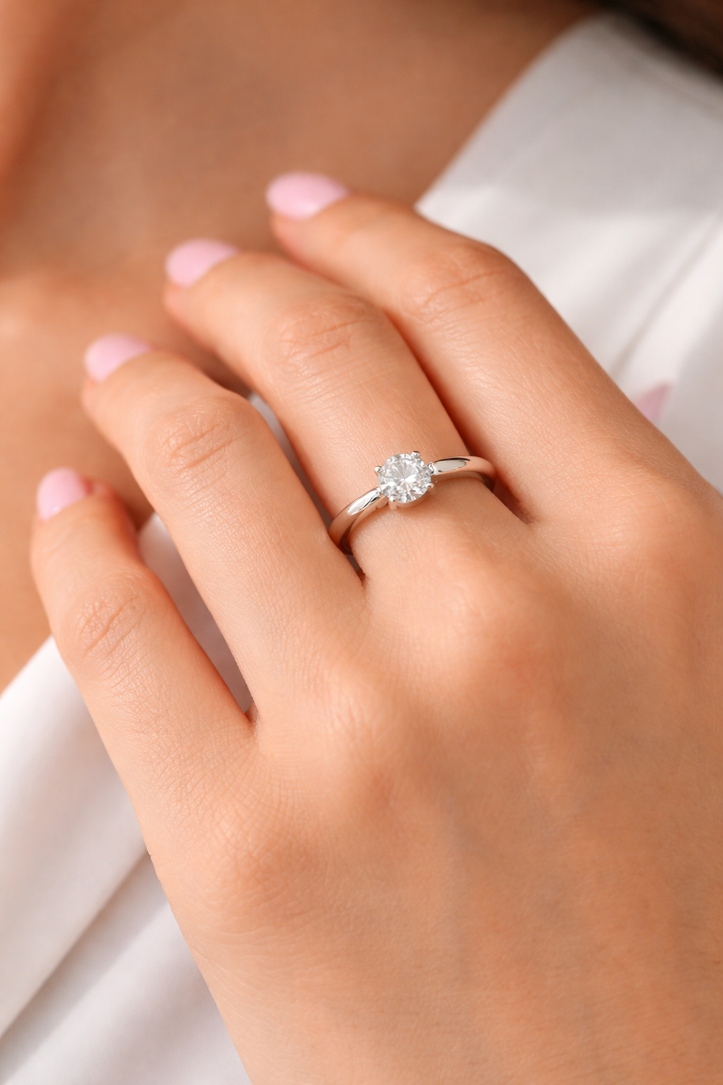 Sterling Silver Moissanite Solitaire Ring – 1.00ct Diamond Equivalent