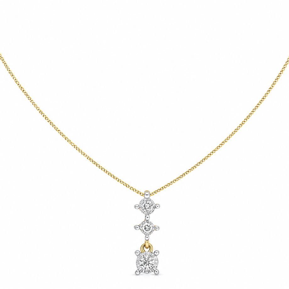 9ct Yellow Gold Diamond Trilogy Drop Pendant Necklace (0.10ct)