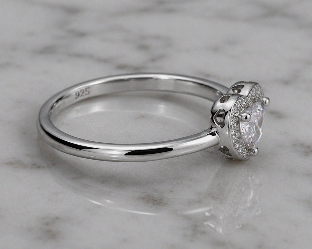 Sterling Silver Cubic Zirconia Heart Halo Ring