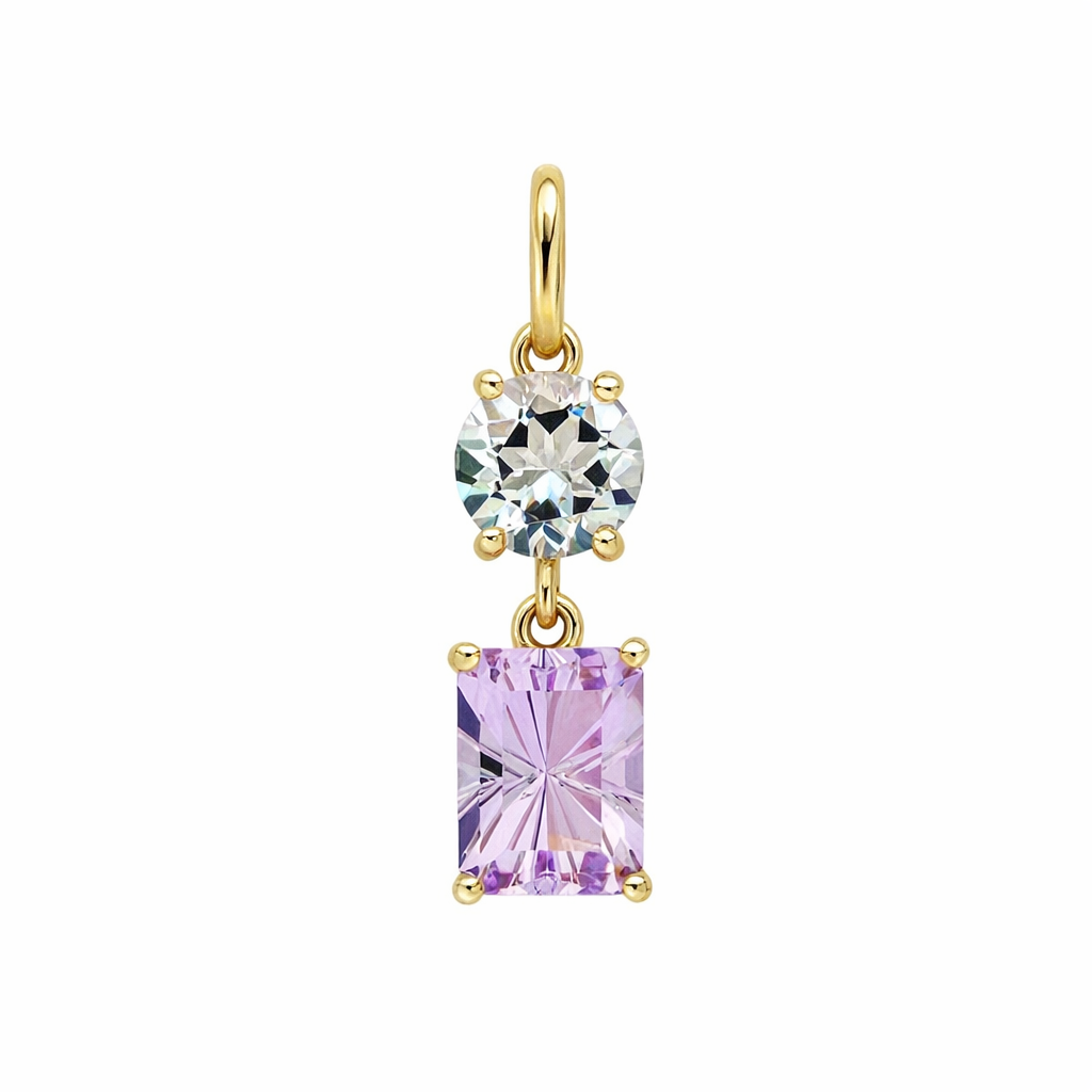 9ct Yellow Gold Toi et Moi Quartz & Rose de France Amethyst Pendant. (Chain not included)