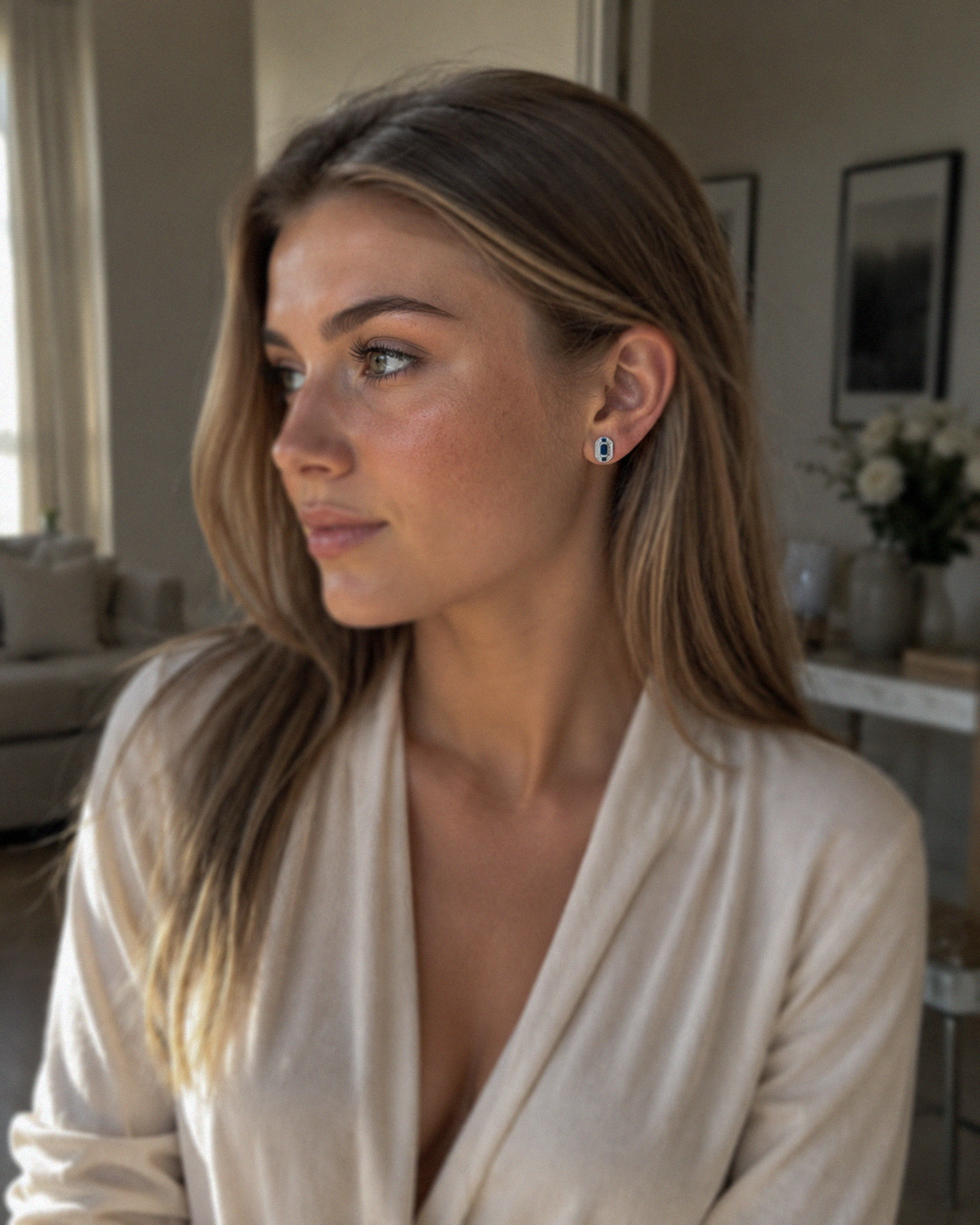9ct White Gold Sapphire & Diamond Channel Stud Earrings