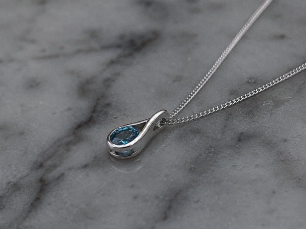 Sterling Silver Blue Topaz Teardrop Pendant Necklace