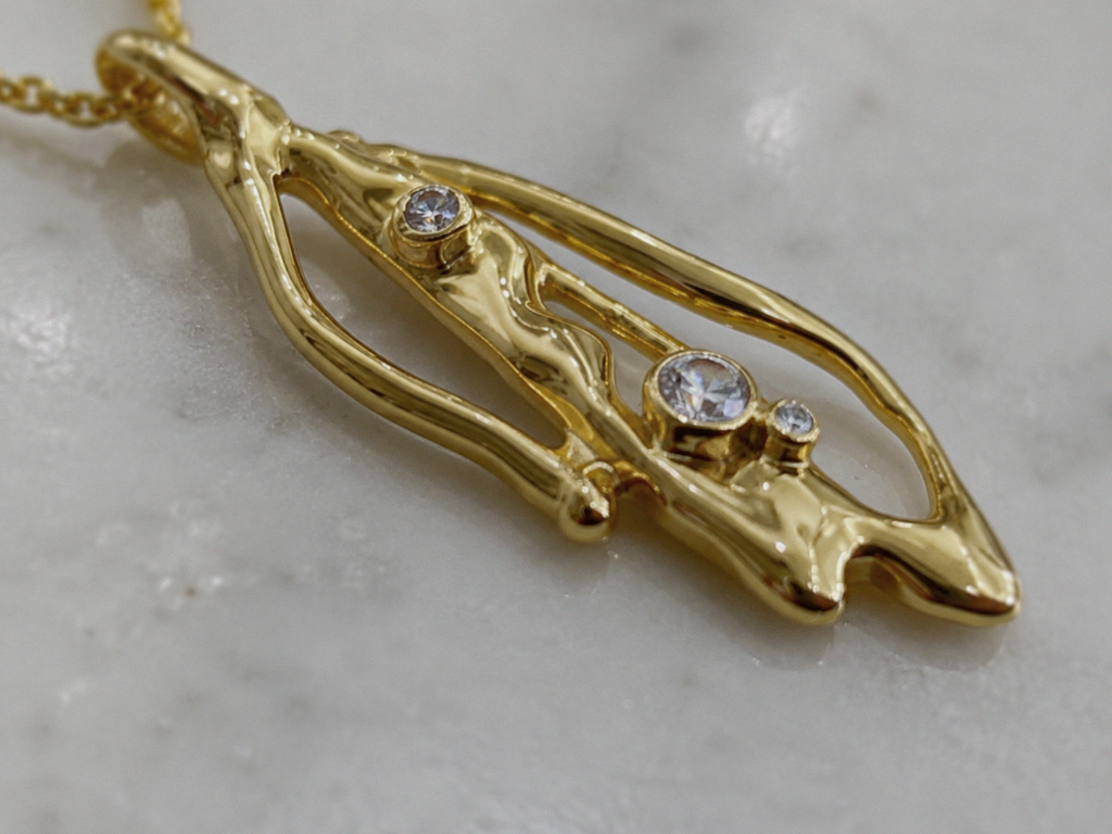 Banyan 18ct Gold Vermeil Lab-Grown Diamond Organic Pendant Necklace