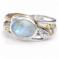 Sterling Silver Rainbow Moonstone Leaf Ring
