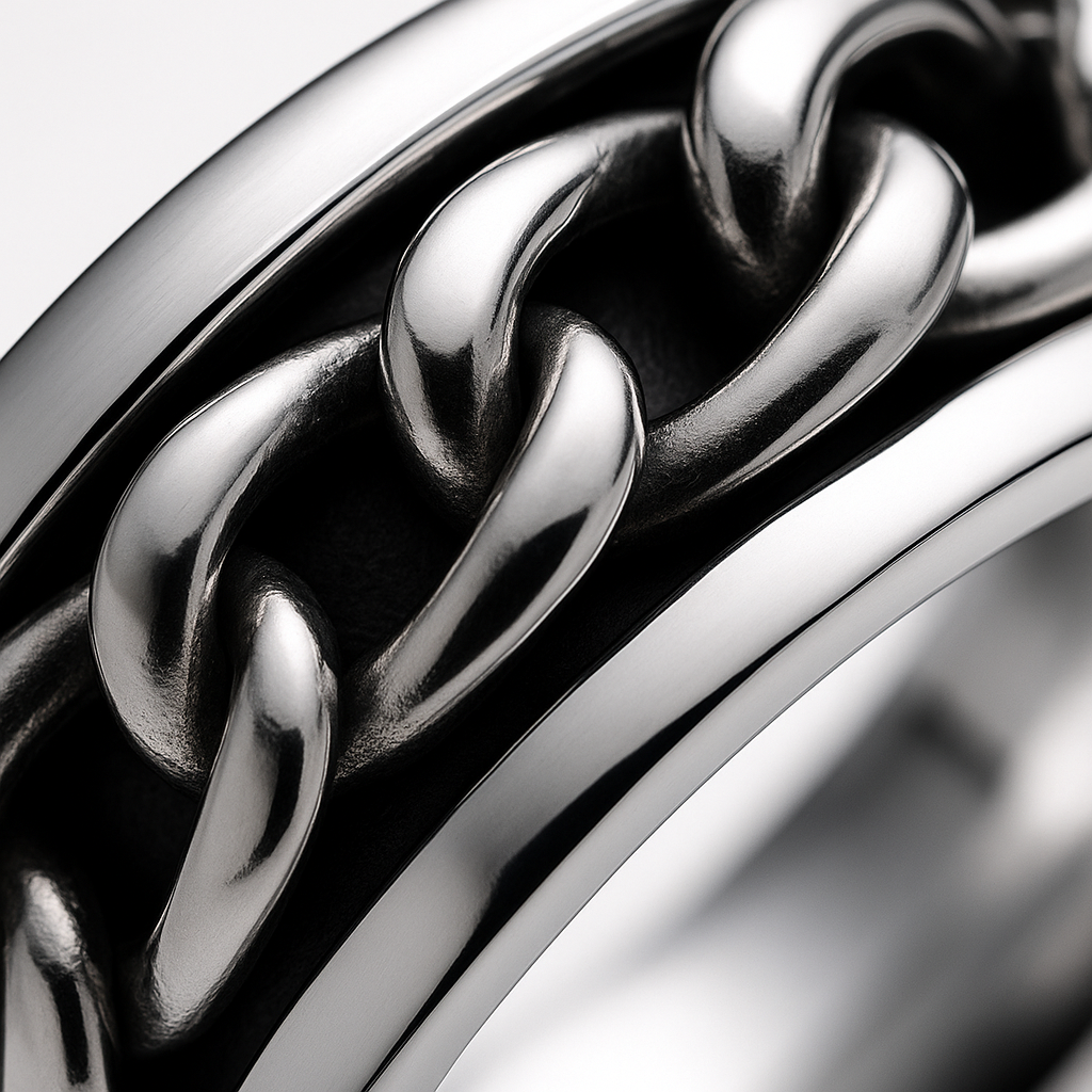 Heavyweight Chain Detail Spinner Ring – Solid Sterling Silver