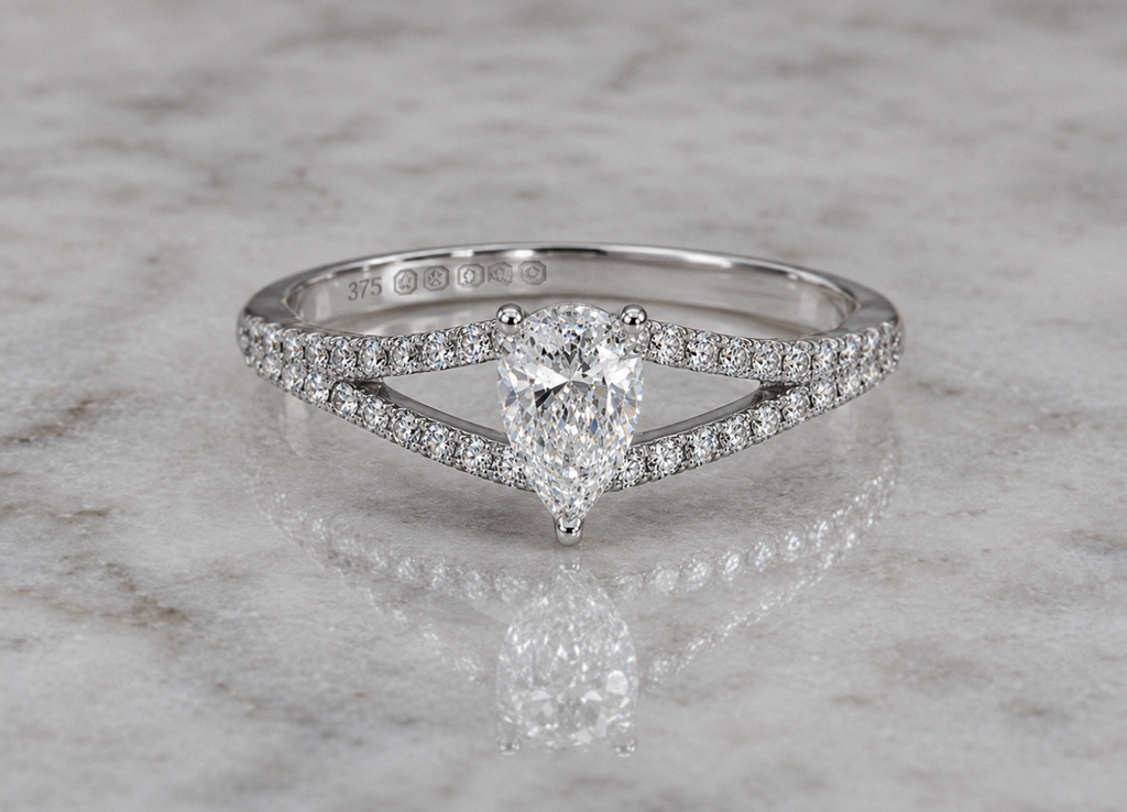 9ct White Gold 0.45ct Pear-Cut Split-Shoulder Diamond Engagement Ring