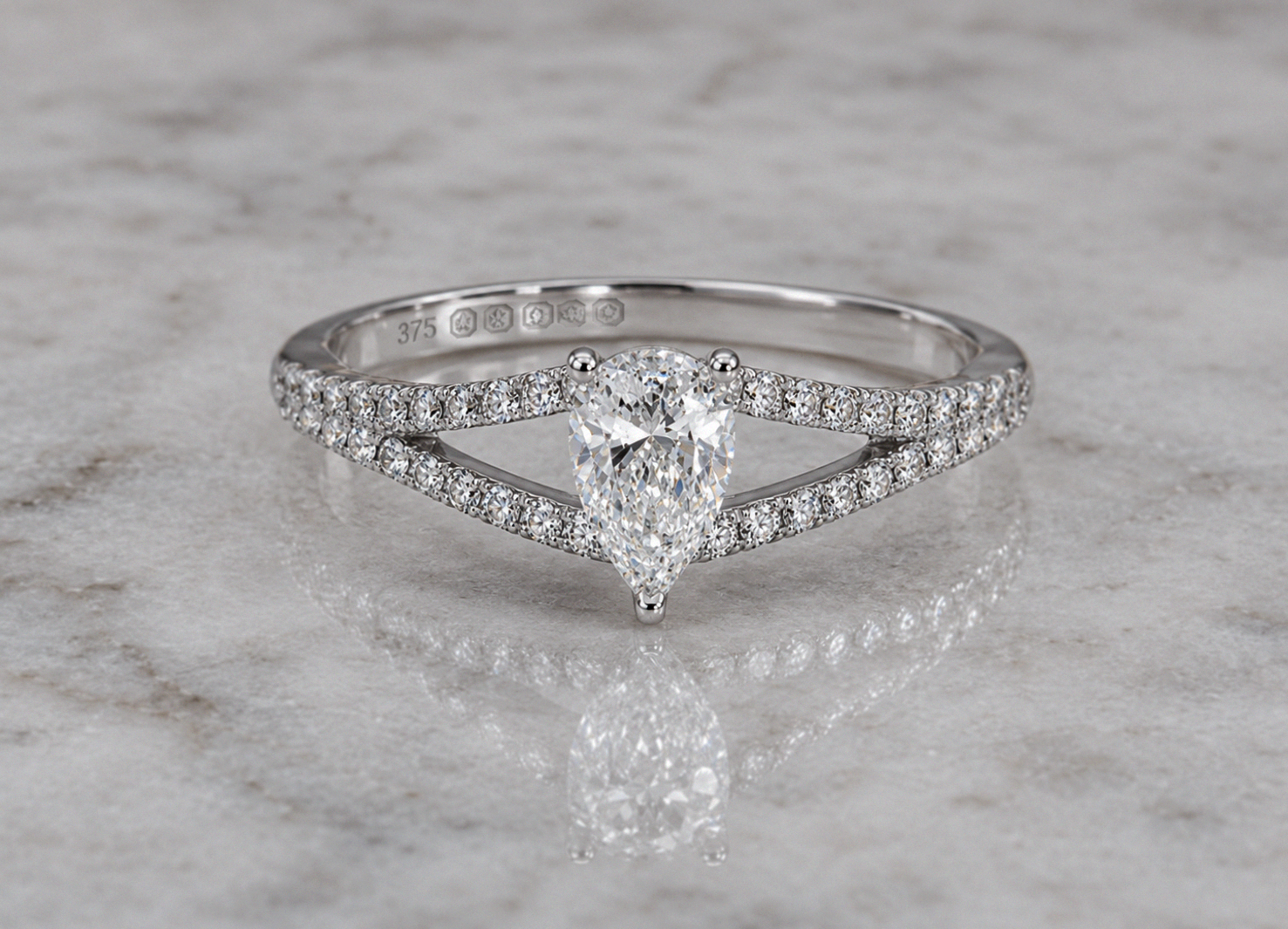 9ct White Gold 0.45ct Pear-Cut Split-Shoulder Diamond Engagement Ring